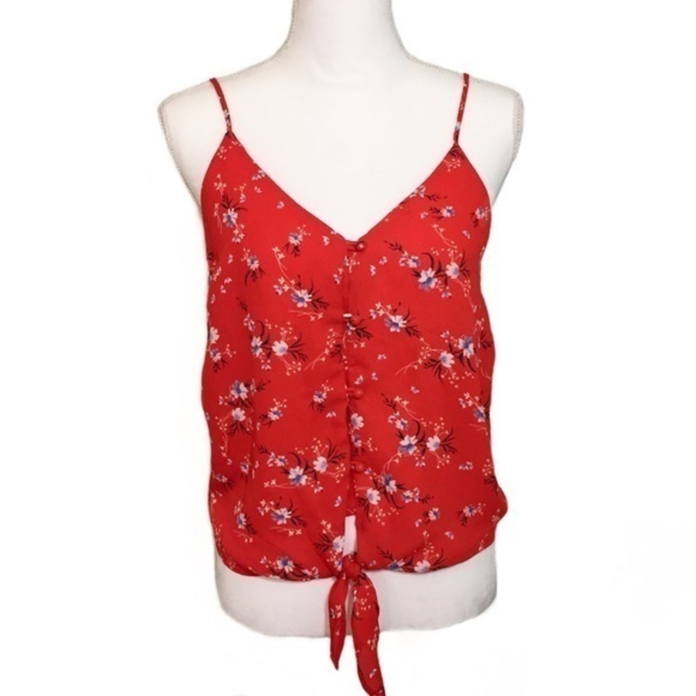 NWT Red Floral Tie Front Strappy Top Sienna Sky